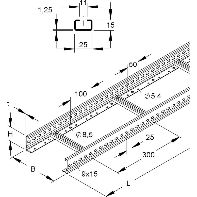Niedax - Kabelleiter Kabelleiter, 60x200x3000 KL 60.203/3 E5 60x200x3000mm − 3 Meter