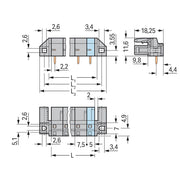 WAGO - Leiterplattensteckverbinder THT-Federleiste abgewink. 232-838/047-000 Maß 7,5mm,grau − 25 Stück