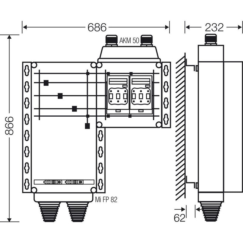 Hensel - Sicherungslasttrennschalter mit Gehäuse Mi-Hauptleitungsverteiler Mi HV 6152 2x3xNH00 125A 5-pol.