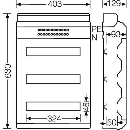 Hensel - Installationskleinverteiler Automatengehäuse KV 9354 54TE 3x18x18mm IP65 − 1 Stück
