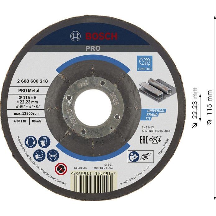 Bosch - Trenn-/Schleifscheibe PRO Metal Schleifscheibe, 2608600218 115 x 6 x 22.23 mm