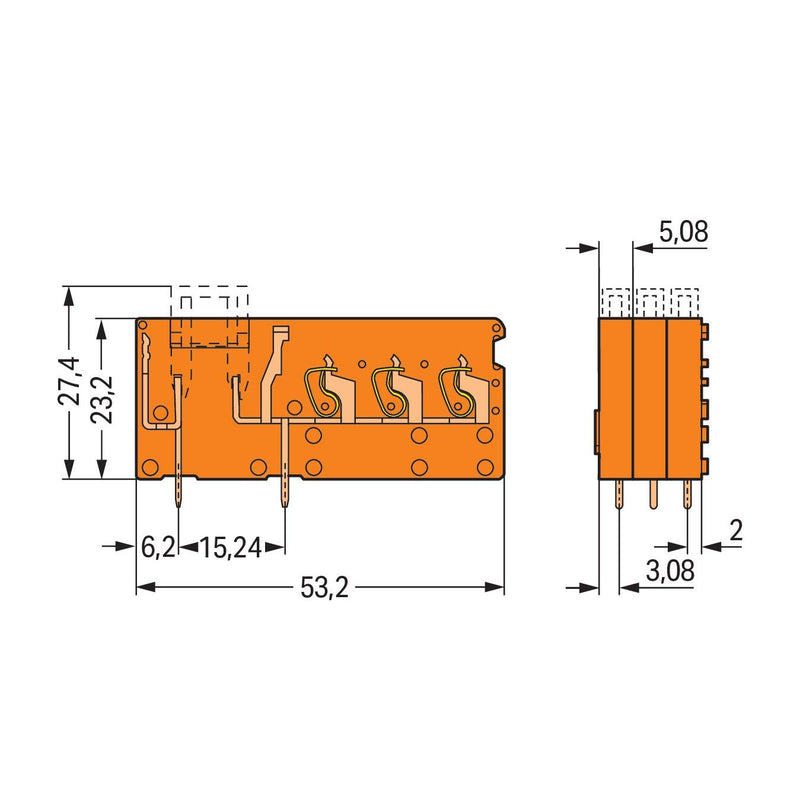 WAGO - Leiterplattenklemme 3LeiterLeiterplattenklemme 742-168 Aufnahme,2,5 mm²,or − 100 Stück