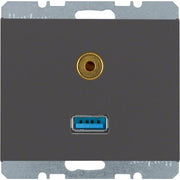 Berker - Einsatz/Abdeckung für Kommunikationstechnik Steckdose USB/3,5mm Audio 3315397006 anthrazit matt
