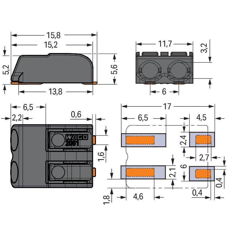 WAGO - Ein- und mehrpolige Klemmenleiste SMD-Leiterplattenklemme 2061-622/998-404 Drücker,1,5mm²,sw − 6300 Stück
