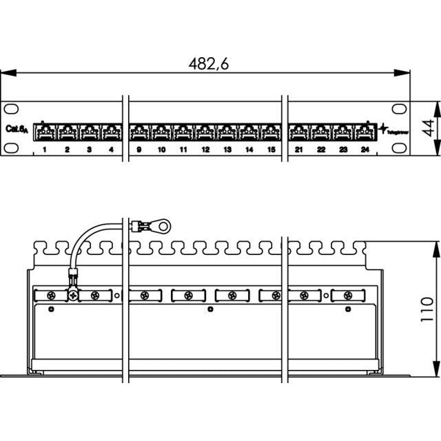 Telegärtner - Patchpanel Kupfer PatchPanel MPP24-HS 100007034 Cat.6A RAL 9005 sw