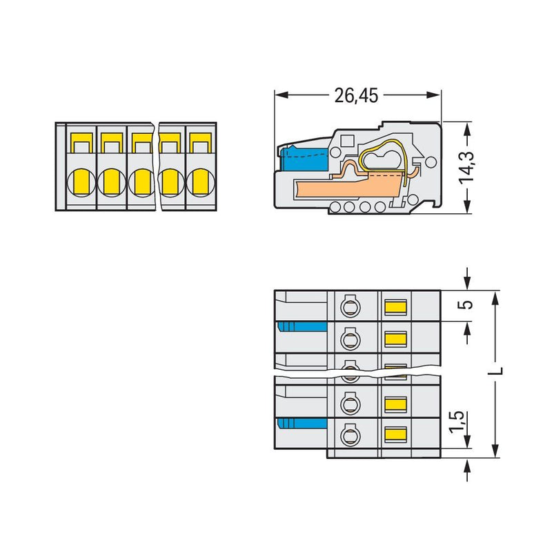 WAGO - Kabelsteckverbinder für Leiterplattensteckverbinder 1-Leiter-Federleiste 721-107/026-000 CAGECLAMP 2,5mm²,lgr − 50 Stück