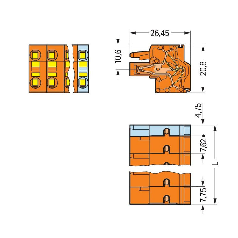 WAGO - Kabelsteckverbinder für Leiterplattensteckverbinder 2-Leiter-Federleiste 231-2705/026-000 CAGECLAMP,2,5mm²,or − 50 Stück