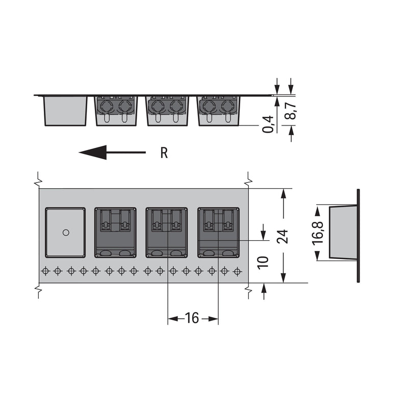 WAGO - Ein- und mehrpolige Klemmenleiste THR-Leiterplattenklemme 2061-1662/998-404 Drücker,1,5mm²,sw − 4320 Stück