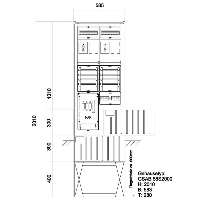 GSAB Elektrotechnik - Zähler-Komplettschrank Zähleranschlußsäule 25.00.1P21ez Netz BW