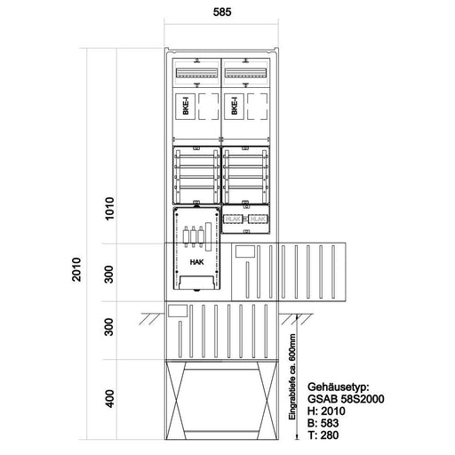 GSAB Elektrotechnik - Zähler-Komplettschrank Zähleranschlußsäule 25.00.1P21ez Netz BW