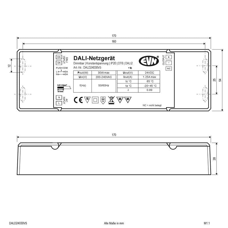 EVN Lichttechnik - Steuergerät für Leuchten DALI Dimmer-Empfänger DALD24030VS inkl. Netzgerät