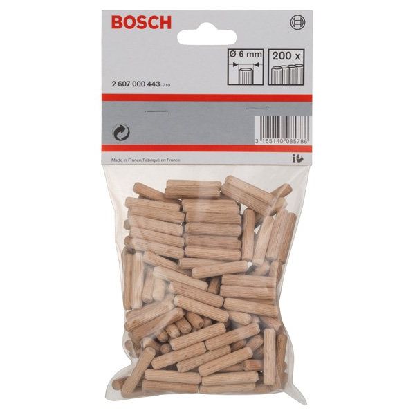Bosch - Stab-/Riffeldübel Holzdübel 6 mm, 2607000443 30 mm, 200er-Pack