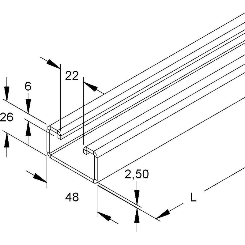 Niedax - Stiel/Profilschiene Ankerschiene 2991/2 BO − 2 Meter