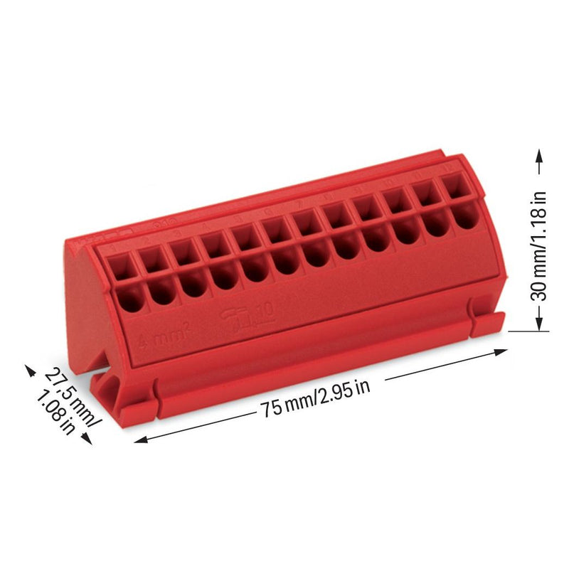 WAGO - Sammelschienenklemme Sammelschienenblock 812-103 4qmm rot − 10 Stück