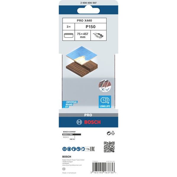 Bosch - Schleifpapier/Schleifvlies PRO X440 Schleifband, 75 x 2608606037 457 mm, G150, 3-tlg