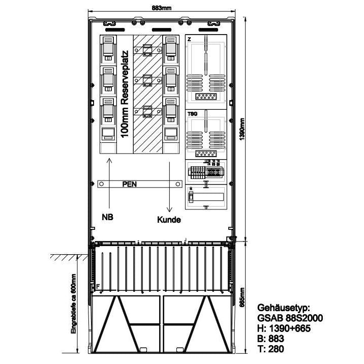 GSAB Elektrotechnik - Zähler-Komplettschrank Meß-Wandlerschrank 11.W250.88 m.Sockel bis 250A