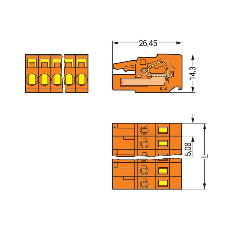 WAGO - Kabelsteckverbinder für Leiterplattensteckverbinder 1-Leiter-Federleiste 231-316/102-000 CAGECLAMP,2,5mm²,or − 25 Stück