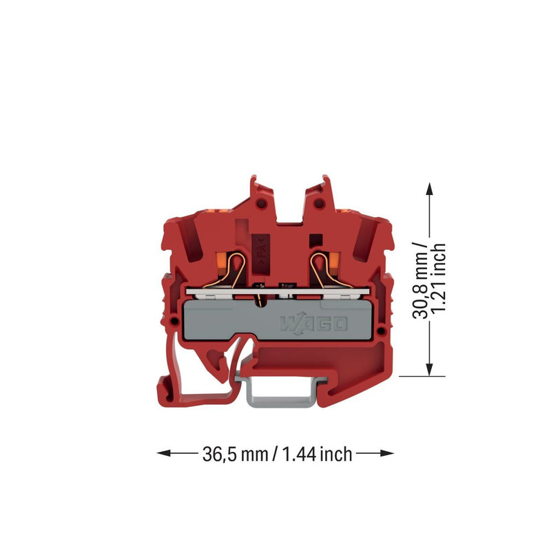 WAGO - Durchgangs-Reihenklemme 2-LeiterMini-Durchgangskl. 2252-1203 Drücker,2,5 mm²,rot − 100 Stück