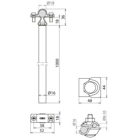DEHN - Distanzhalter für Blitzschutz Distanzhalter DH PAE 18 #105466 D16mm L1000mm