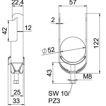 OBO Bettermann - Bügelschelle BS-W1-M-52 FT 46-52mm − 100 Stück