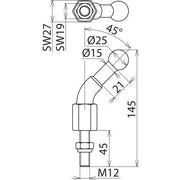 DEHN - Festpunkt für EuK-Vorrichtung Kugelfestpunkt KFP 25 W45 M12 45SSM D25mm 45Gr. abgew