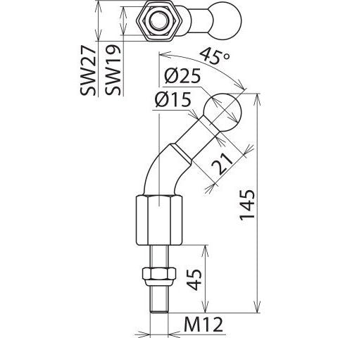 DEHN - Festpunkt für EuK-Vorrichtung Kugelfestpunkt KFP 25 W45 M12 45SSM D25mm 45Gr. abgew