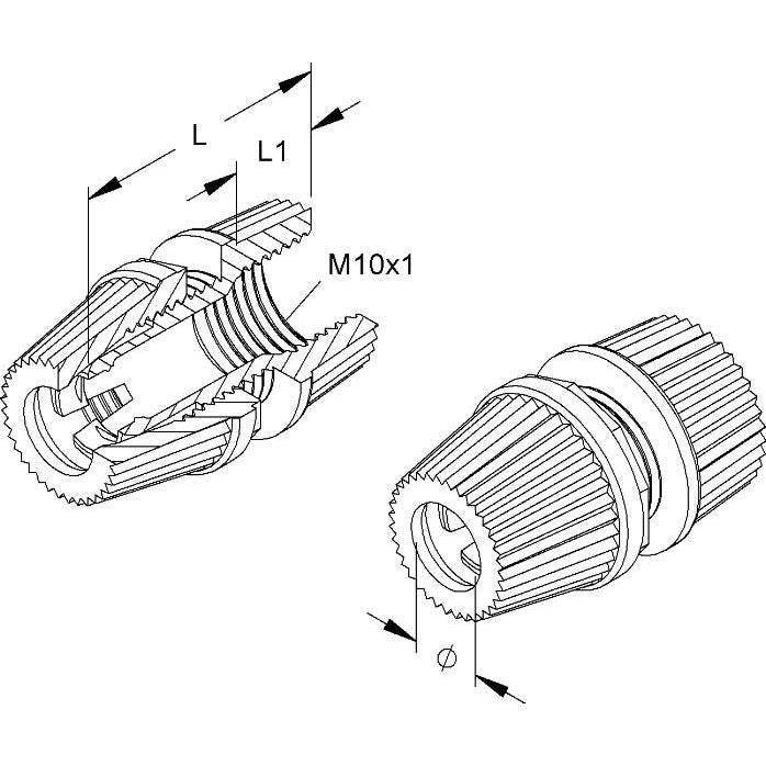 HKL - Scheibennippel für Leuchten Klemmnippel ws 436W D:5-6,8/L:24mm M10x1 − 100 Stück