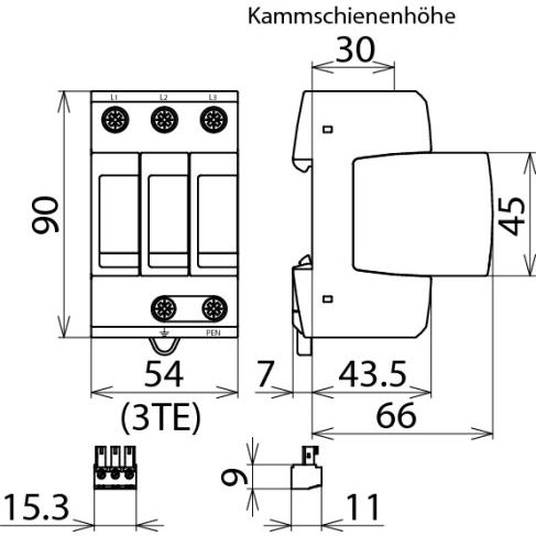 DEHN - Überspannungsableiter für Energietechnik/Stromversorgung Überspannungsableiter DG M TNC 440 FM 3-p. für TN-C