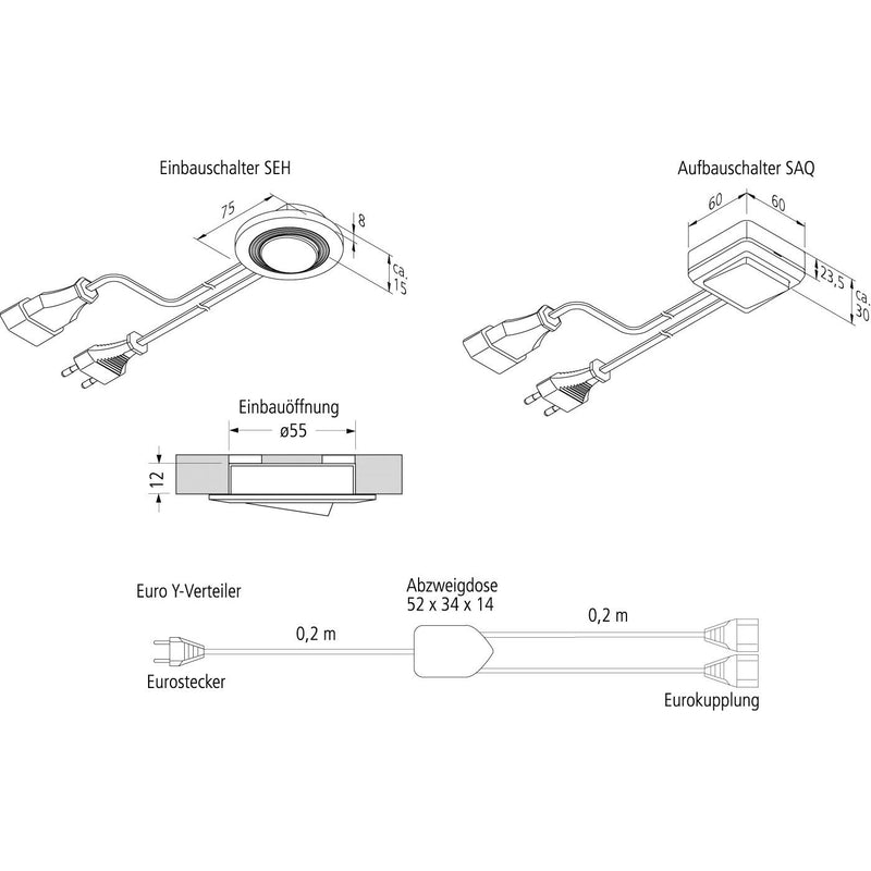 Hera - Elektrisches Zubehör/Ersatzteile für Leuchten Euro Y-Verteiler 21503160101 Stecker+2Buchsen