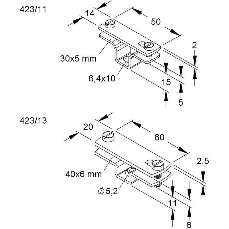 HKL - Zubehör/Ersatzteile für Erdung und Blitzschutz Bandeisenabstandhalter 423/13 40x6mm,Stahl verzkt. − 50 Stück
