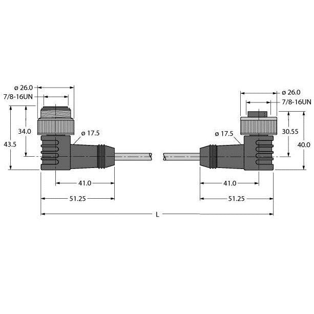 Turck - Rundsteckverbinder, feldkonfektionierbar (Industriesteckverbinder) Verbindungsleitung 7/8 WSM-WKM50-2m Stecker auf Kupplung
