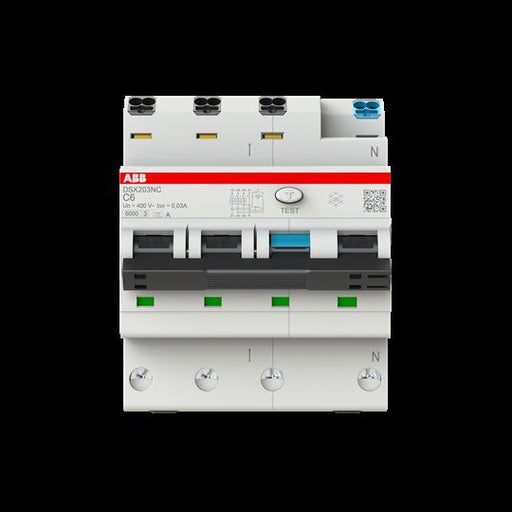 ABB Stotz S&J - Kombination FI-Schalter/Leitungsschutzschalter FI/LS-Schalter DSX203NC C6 A30 6kA, 3P+N, C 6