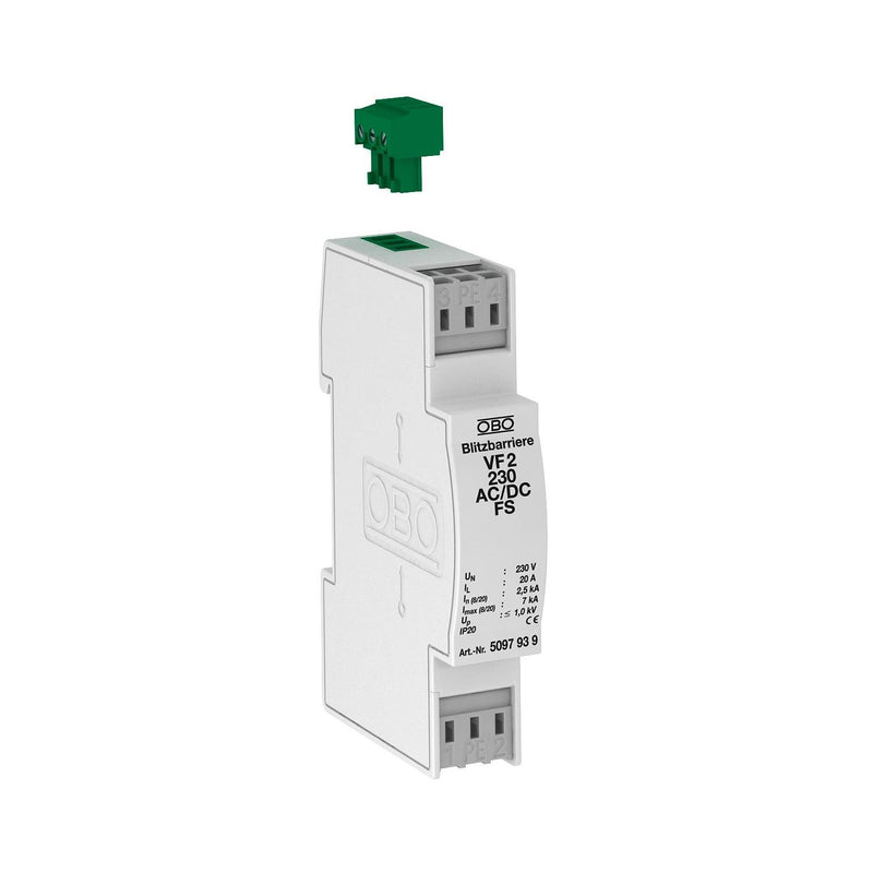 OBO Bettermann - Geräteüberspannungsschutz für Energietechnik/Stromversorgung Blitzbarriere VF2-230-AC/DC-FS m.Fernsignalisierung