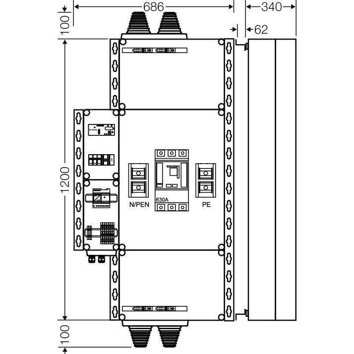 Hensel - Verteilerbaugruppe mit Leistungsschalter PV-Freischaltstelle Mi AE 5263 350kVA, 3-p. m.LS+NA