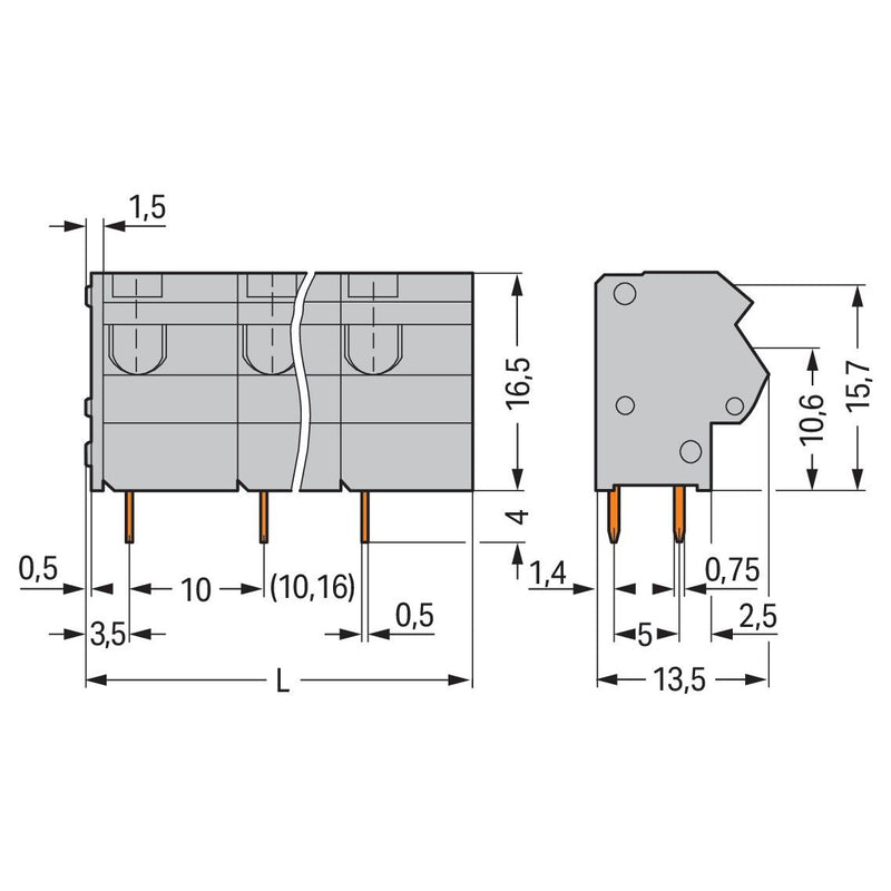 WAGO - Leiterplattenklemme 254-655 2,5mm² − 20 Stück