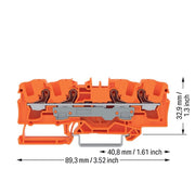 WAGO - Durchgangs-Reihenklemme 4-Leiter-Durchgangsklemme 2206-1402 Drücker,6qmm,orange − 25 Stück