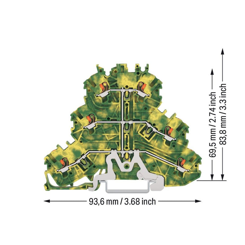 WAGO GmbH & Co. KG - Durchgangs-Reihenklemme Dreistockklemme 2200-3207 gn-ge − 40 Stück