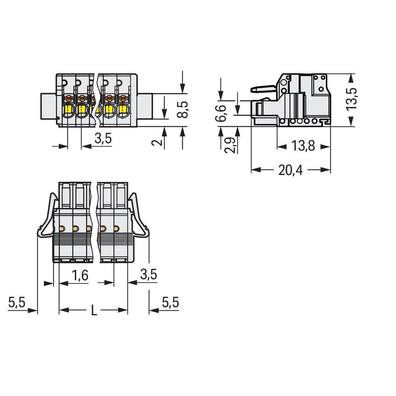 WAGO - Kabelsteckverbinder für Leiterplattensteckverbinder 1-Leiter-Federleiste 2734-106/037-000 Push-inCAGECLAMP,lgr − 50 Stück