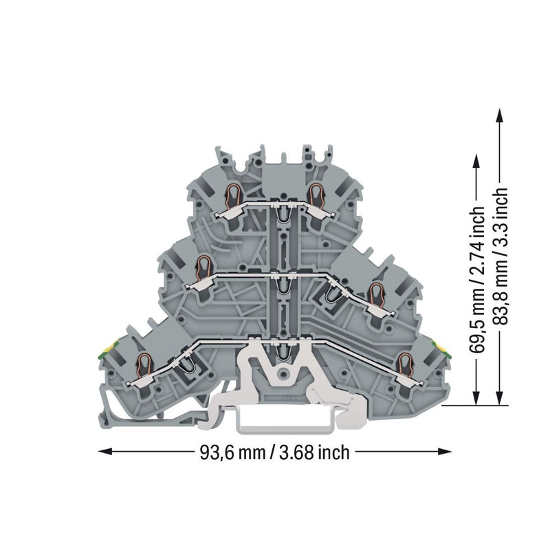 WAGO GmbH & Co. KG - Durchgangs-Reihenklemme Dreistockklemme 2000-3227 1mm²,gn-ge/gr − 40 Stück