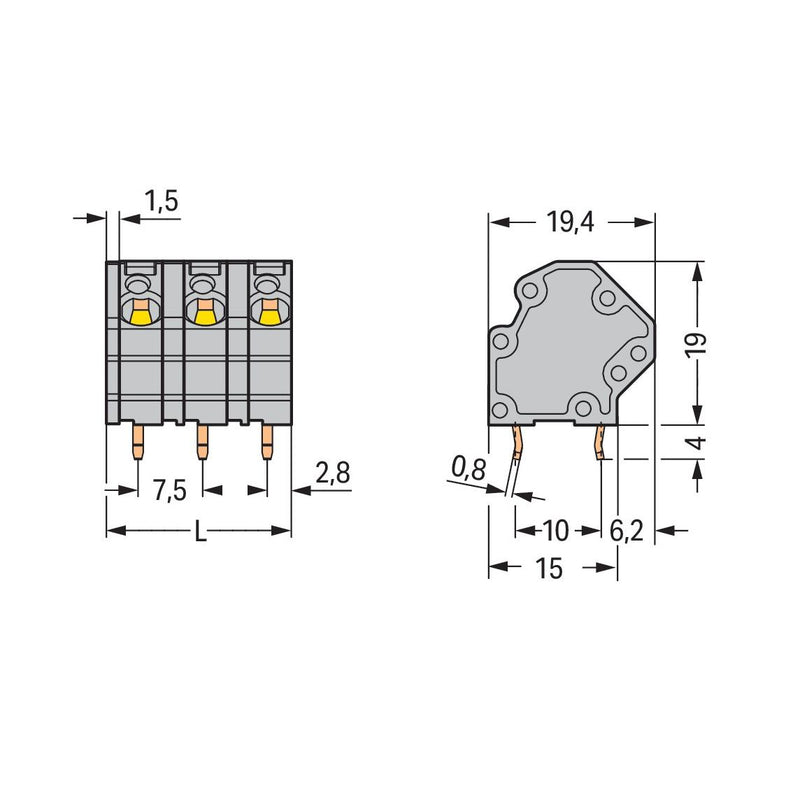 WAGO - Leiterplattenklemme 745-3155 4mm² − 84 Stück