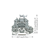WAGO - Schutzleiter-Reihenklemme Doppelstockklemme 2002-2258 2,5 mm²,grau − 50 Stück