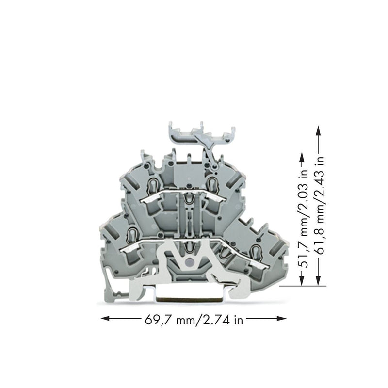 WAGO - Schutzleiter-Reihenklemme Doppelstockklemme 2002-2258 2,5 mm²,grau − 50 Stück
