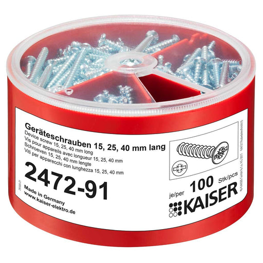 Kaiser - Zubehör/Ersatzteile für Dose/Gehäuse für Montage in der Wand/Decke Geräteschrauben-Box 2472-91 je 100 3,2x15/25/40
