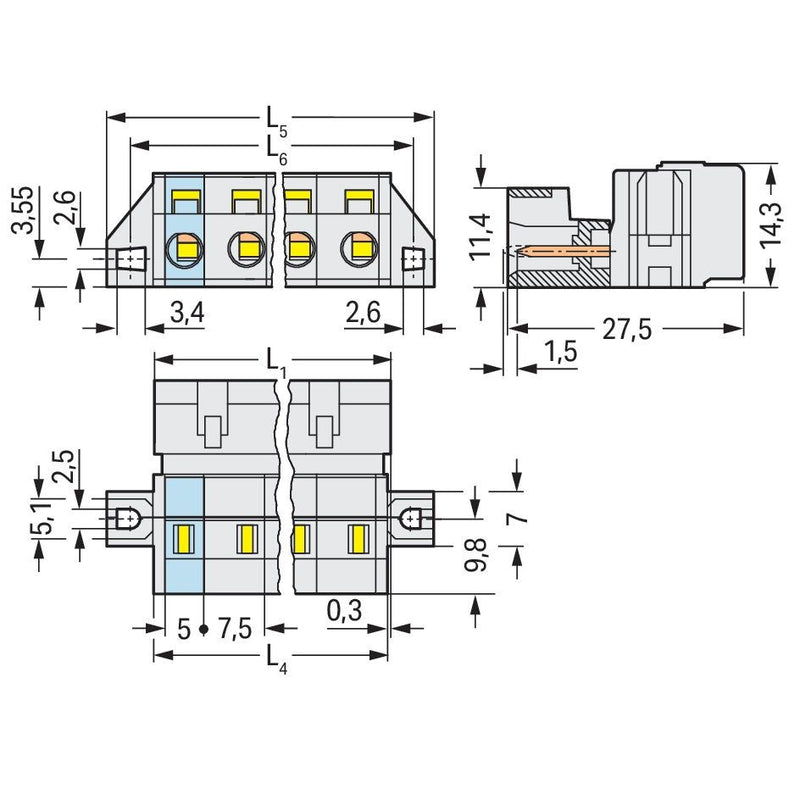 WAGO - Kabelsteckverbinder für Leiterplattensteckverbinder 1-Leiter-Stiftleiste 723-607/019-000 CAGECLAMP,2,5mm²,lgr − 25 Stück