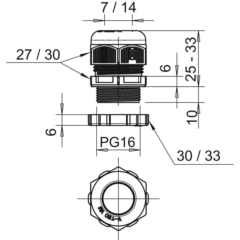 OBO Bettermann - Kabelverschraubung Verschraubung V-TEC PG16+ LGR mit Gegenmutter