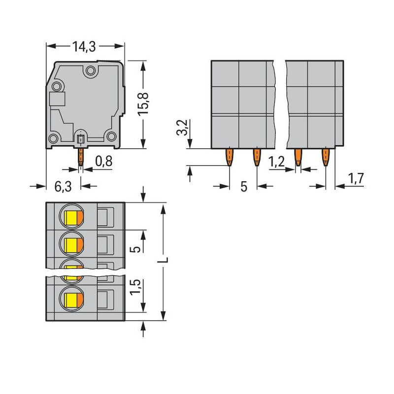 WAGO GmbH & Co. KG - Leiterplattenklemme Leiterplattenklemme 739-117/000-005 2,5mm² − 10 Stück