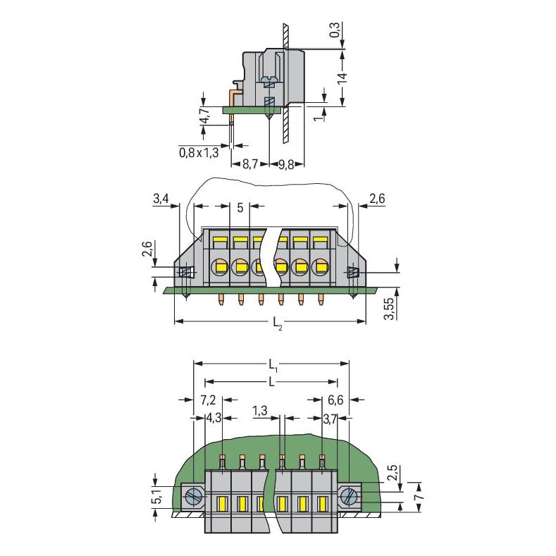 WAGO - Leiterplattensteckverbinder Leiterplattenklemme 231-604/017-000 2,5mm² − 50 Stück