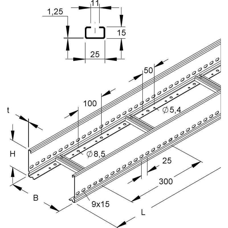 Niedax - Kabelleiter Kabelleiter, 100x600x3000 KL 100.603/3 100x600x3000mm − 3 Meter