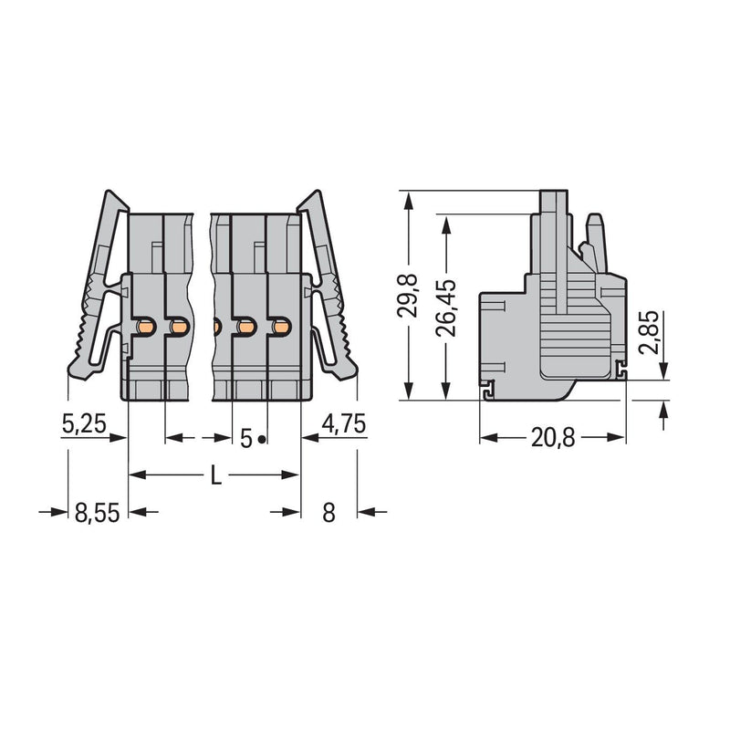 WAGO - Kabelsteckverbinder für Leiterplattensteckverbinder 2-Leiter-Federleiste 231-2113/037-000 CAGECLAMP,2,5mm²,gr − 25 Stück