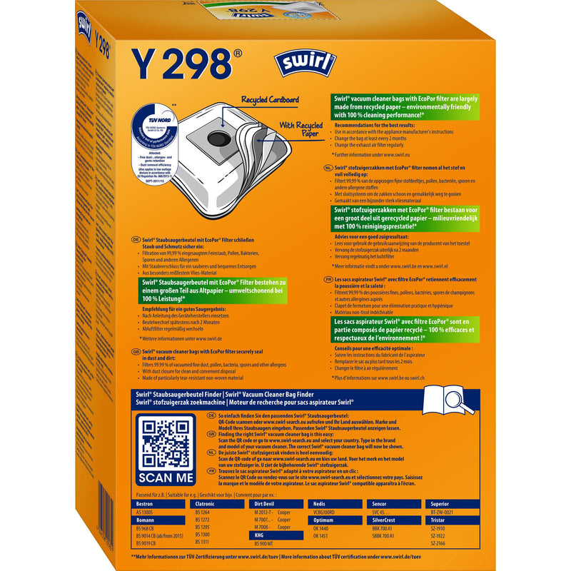 Swirl - Zubehör/Ersatzteile für Bodenpflege Staubbeutel Y 298(Y198)EcoPorVE4 für übrige Marken